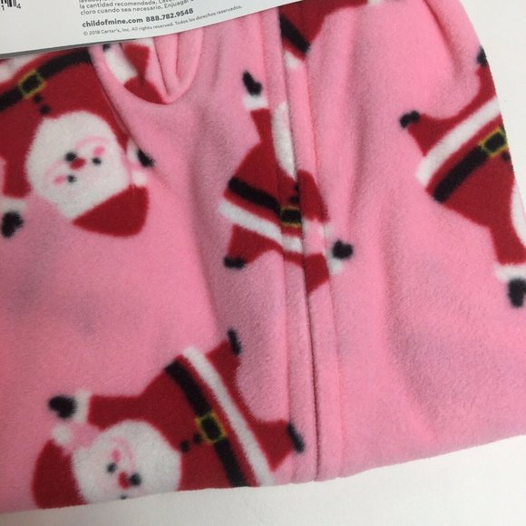 Carters Child of Mine 12 Month Fleece Footed Pajamas Pink Santa Sleeper X-Mas - Picture 8 of 12
